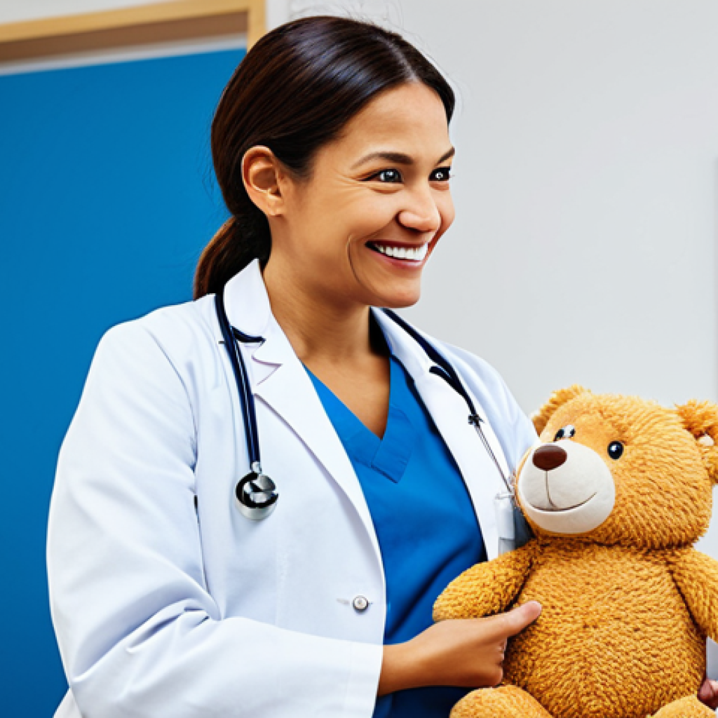맹장염 증상 변별법 - **Image:** A family-friendly scene in a doctor's office. **Prompt:** "A fully clothed, professional ...