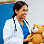 맹장염 증상 변별법 - **Image:** A family-friendly scene in a doctor's office. **Prompt:** "A fully clothed, professional ...