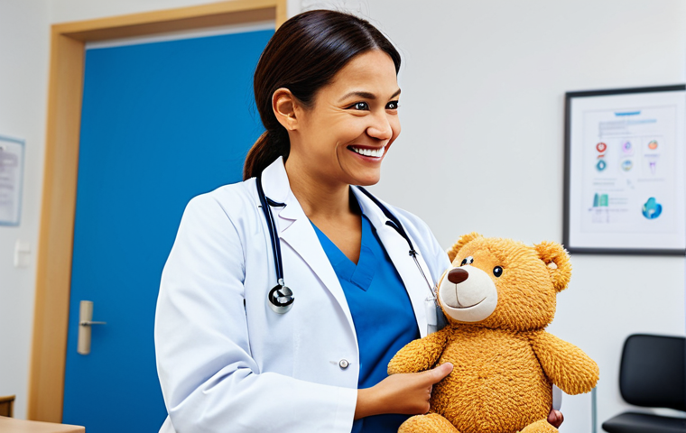 맹장염 증상 변별법 - **Image:** A family-friendly scene in a doctor's office. **Prompt:** "A fully clothed, professional ...